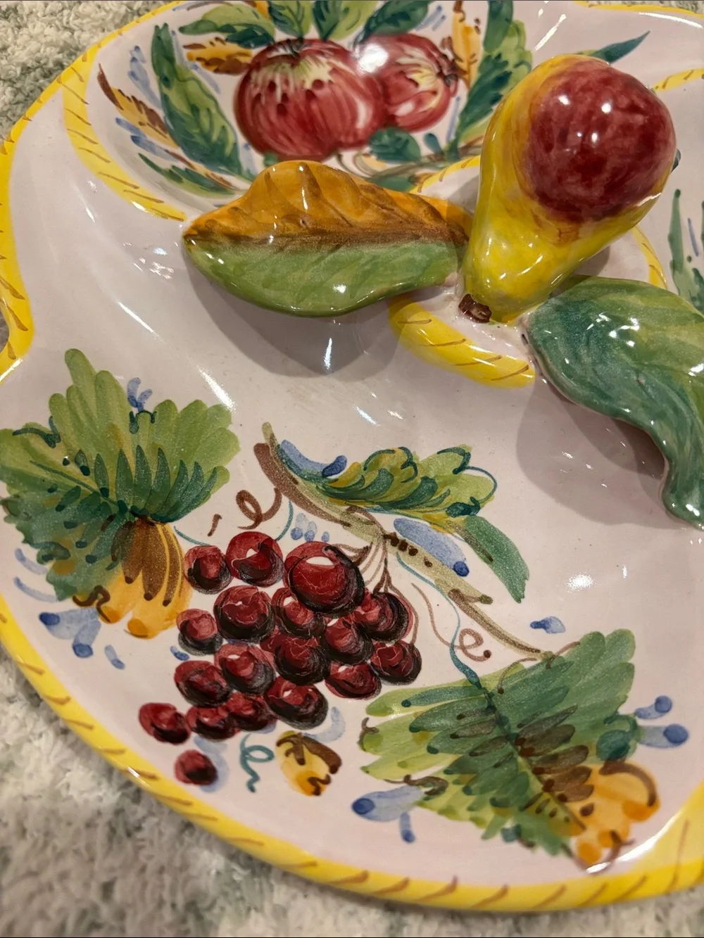 Hand-Painted Italian Ceramic Fruit Divided Serving Dish NWT Artisan Made